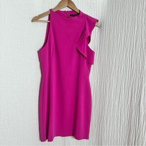 Black Halo Vibrant Pink Ruffle-Detail Sheath Dress - Size 8, Made in USA